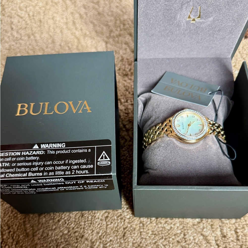 Bulova Women's Gold Watch with Crystal Detailing - Picture 3 of 8